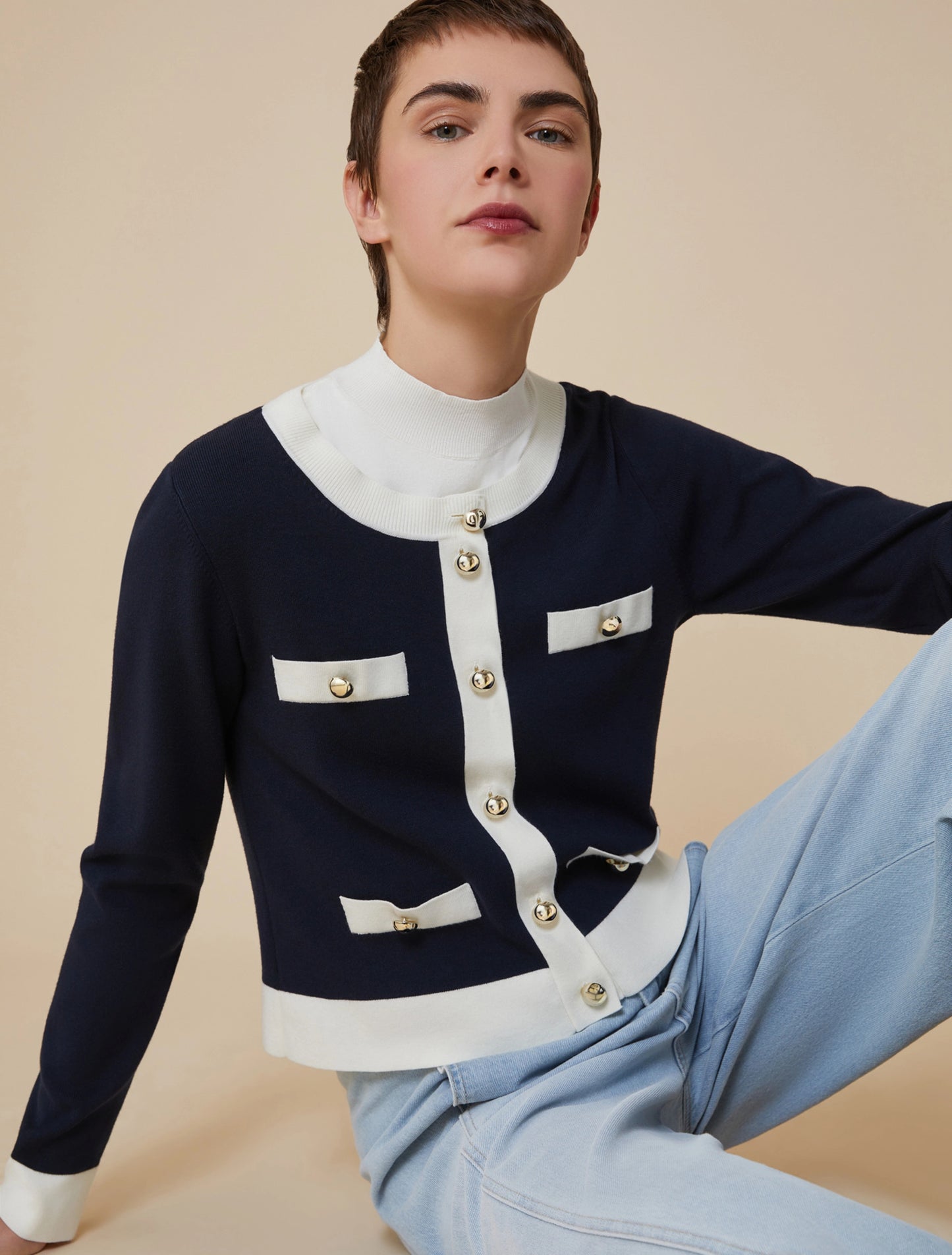 Dacia Navy and Cream Boxy Cardi