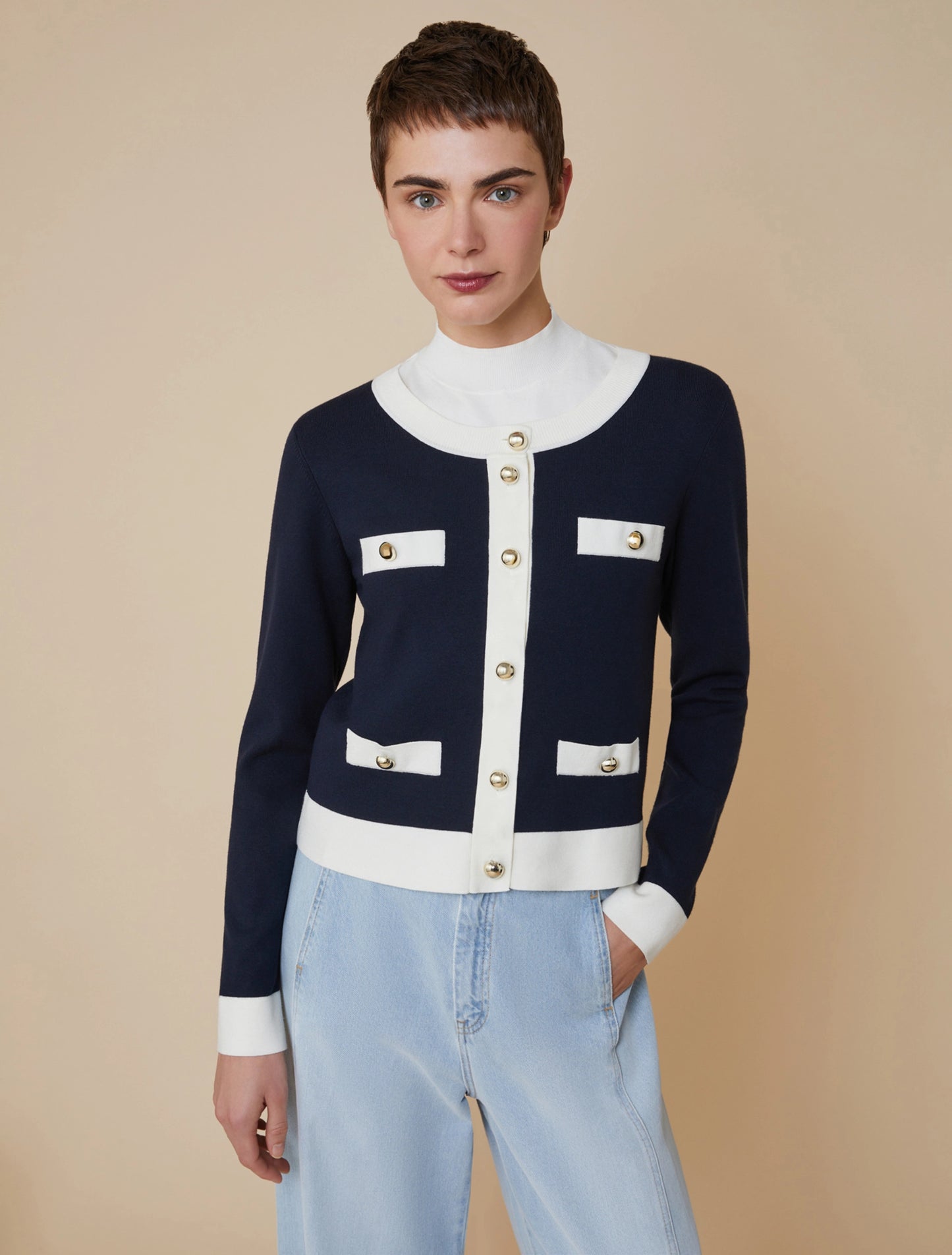 Dacia Navy and Cream Boxy Cardi