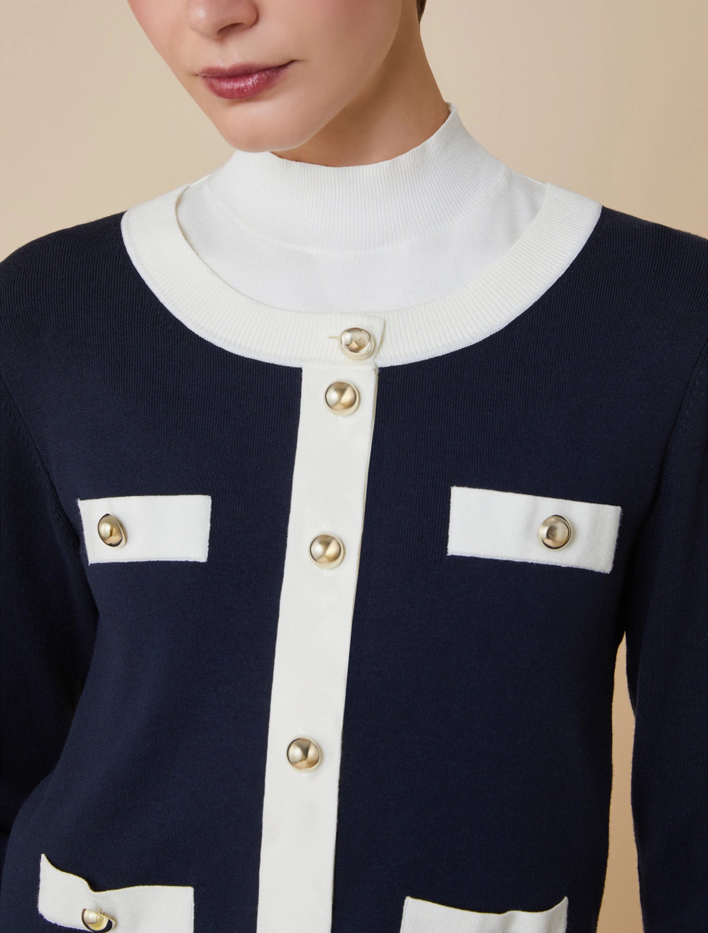 Dacia Navy and Cream Boxy Cardi