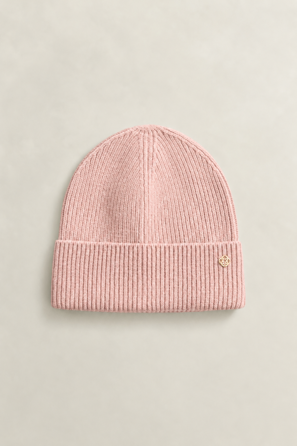 Baby Pink Ribbed G Gold Badge Beanie