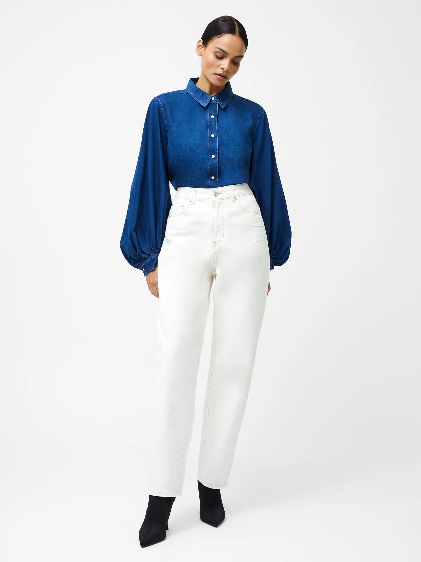 Zaves Chambray Balloon Sleeve Shirt