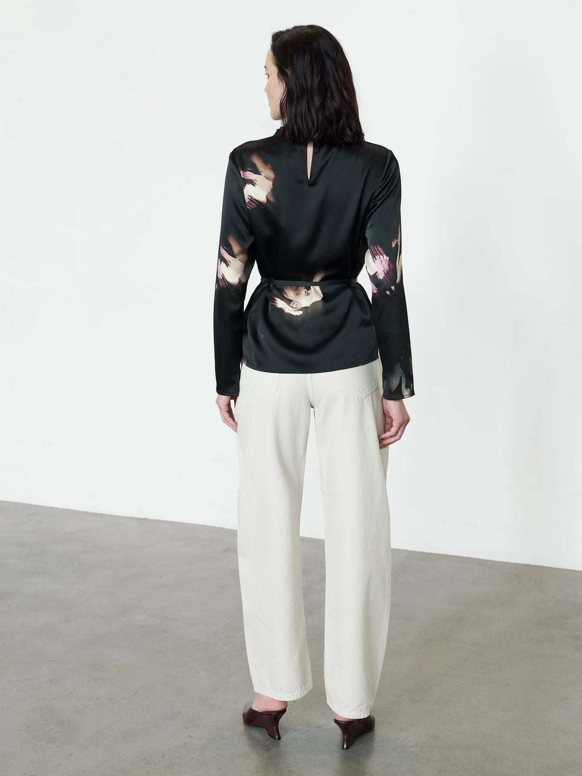 Paloma Black Floral Satin Tie Waist Top