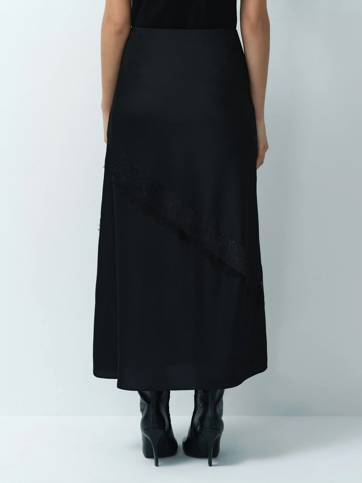 Dahlia Satin Lace Mix Midi Skirt
