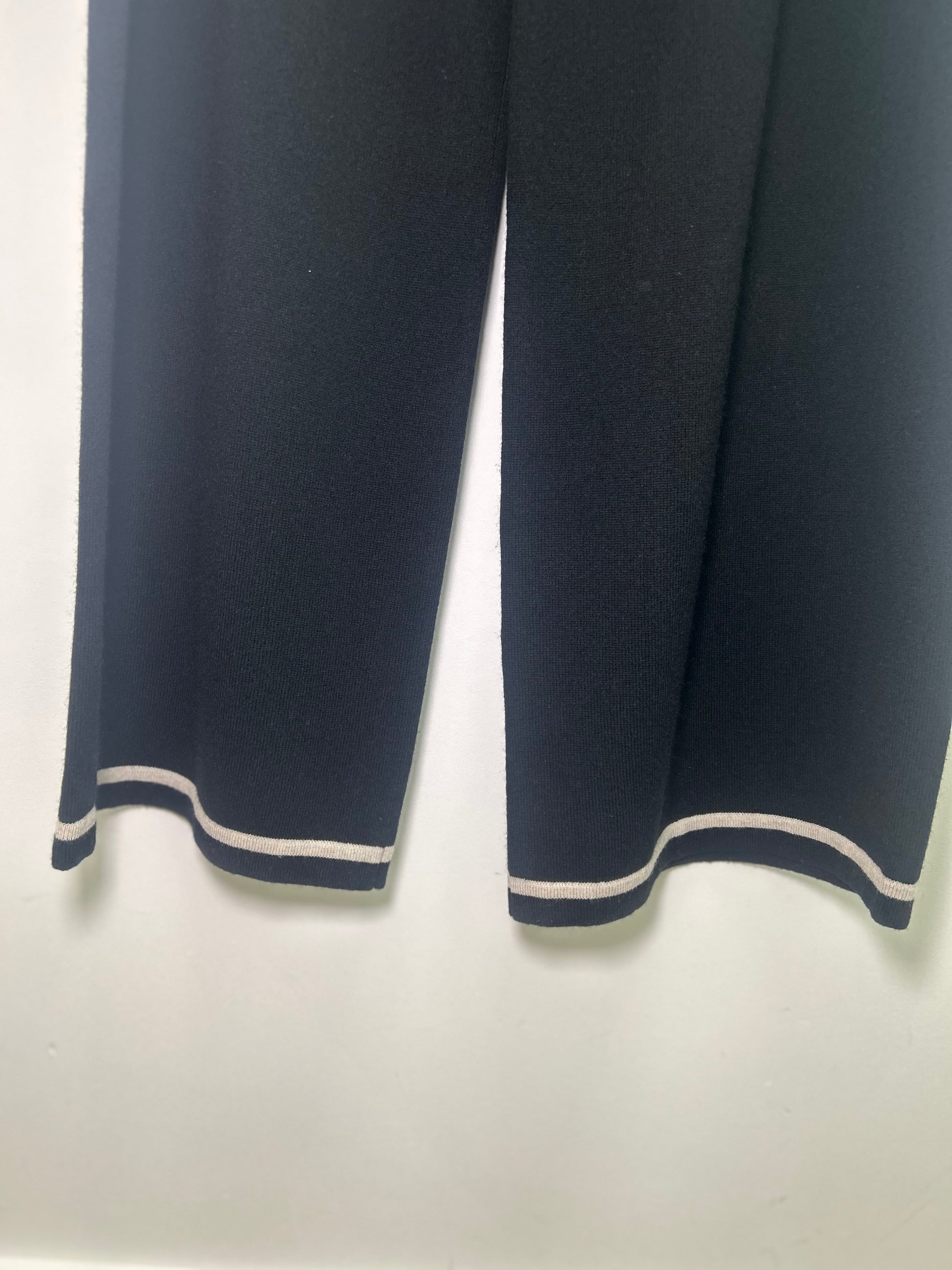 Black White Detail Wool Blend Wide Leg Bottoms