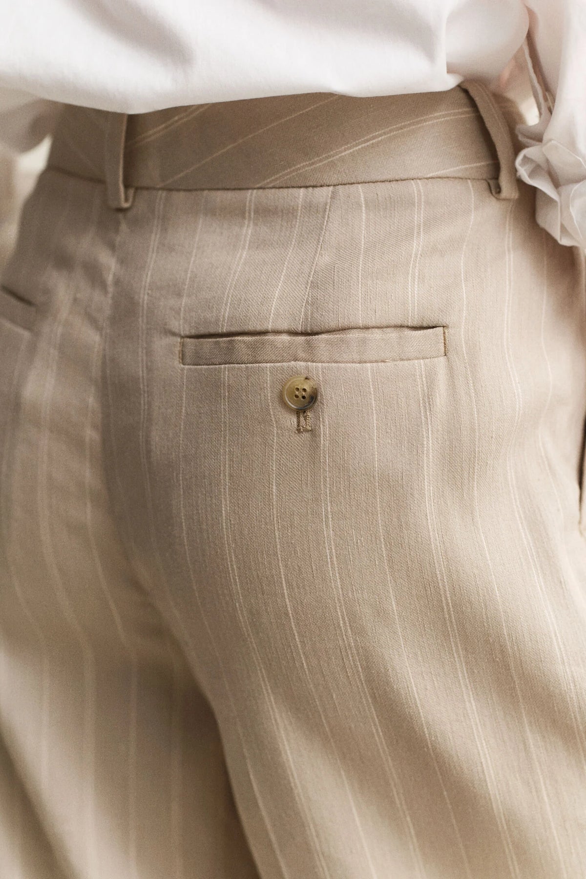 The Beige Linen Pinstripe Trousers