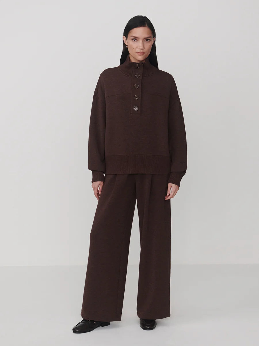 Bronya Coffee Bean Marl Button Placket Sweat