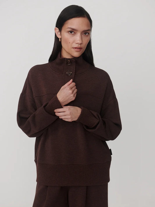 Bronya Coffee Bean Marl Button Placket Sweat