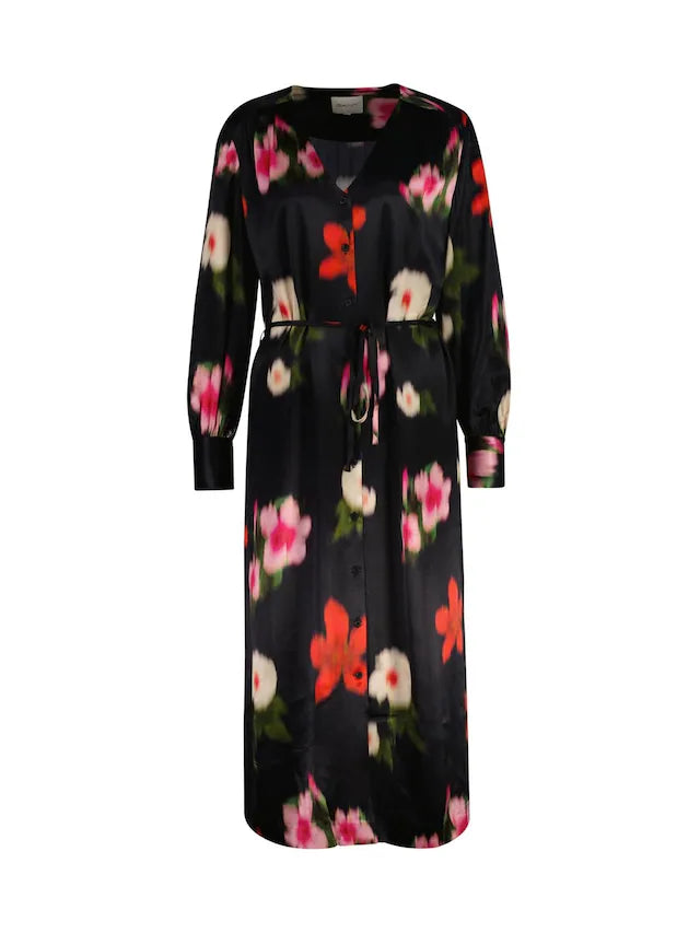 Relaxed Satin Floral Shirt Dress
