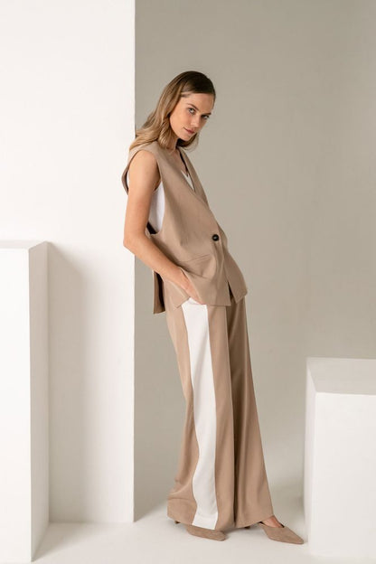 Beige Wide Leg Trouser