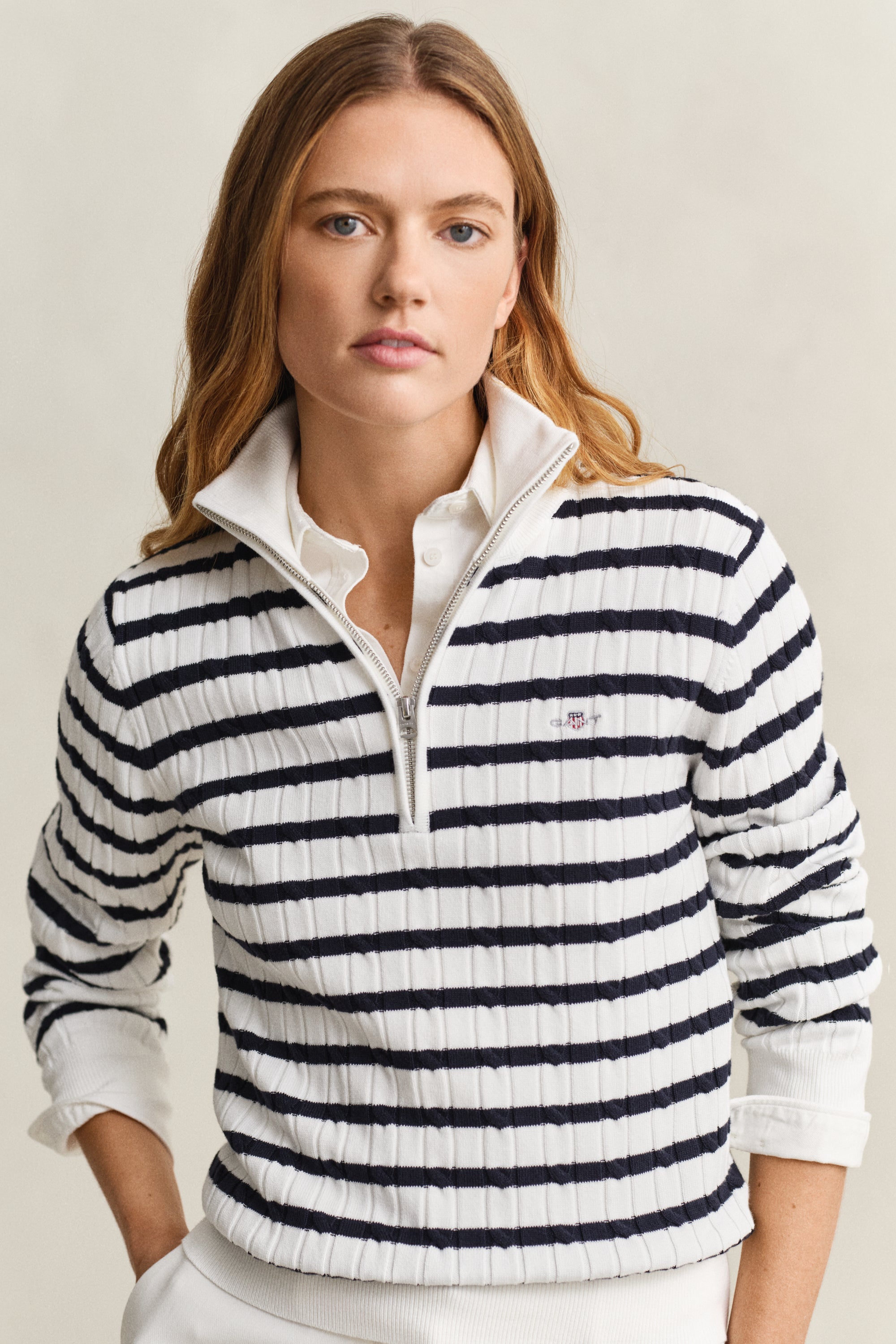 The Stretch Half Zip Stripe Cable