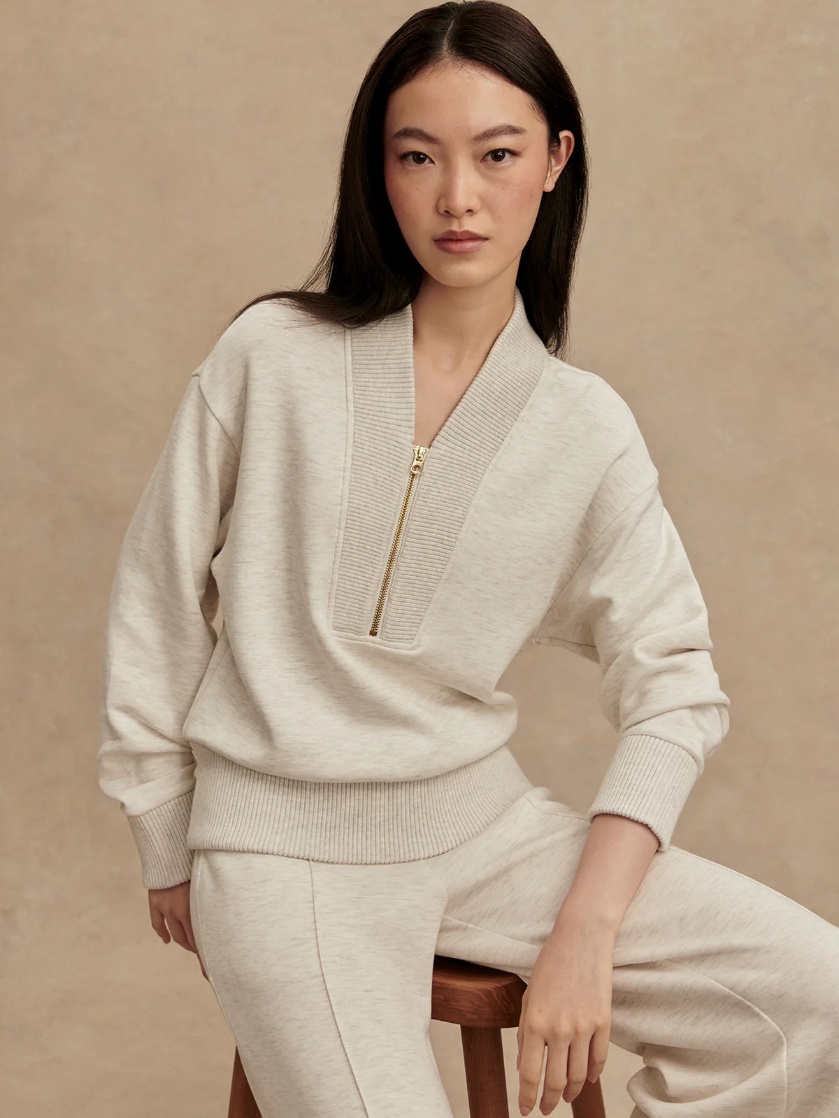 The Sally Ivory Marl Half-Zip Sweat