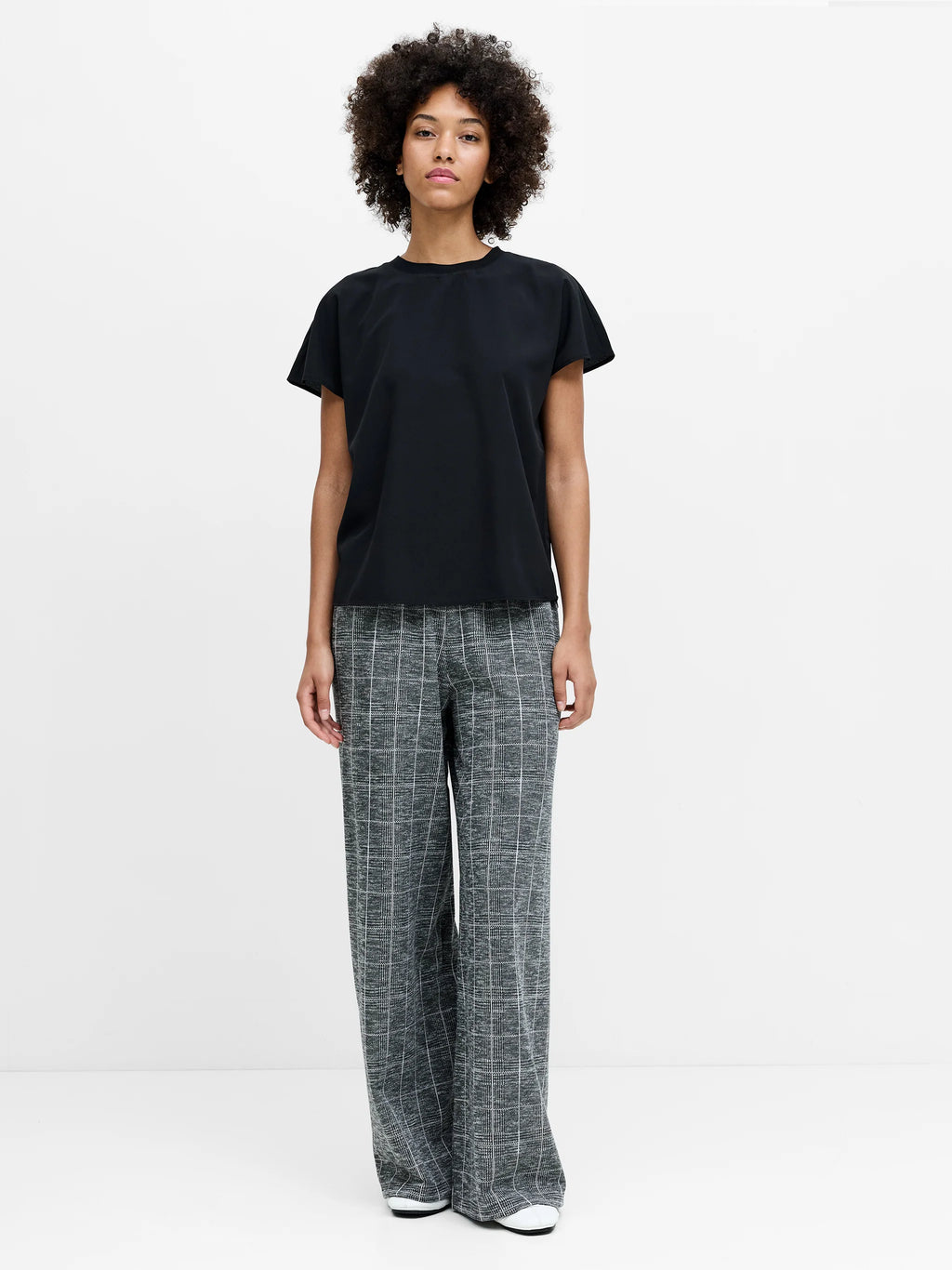 Wesley Grey Check Jersey Wide Leg Trousers