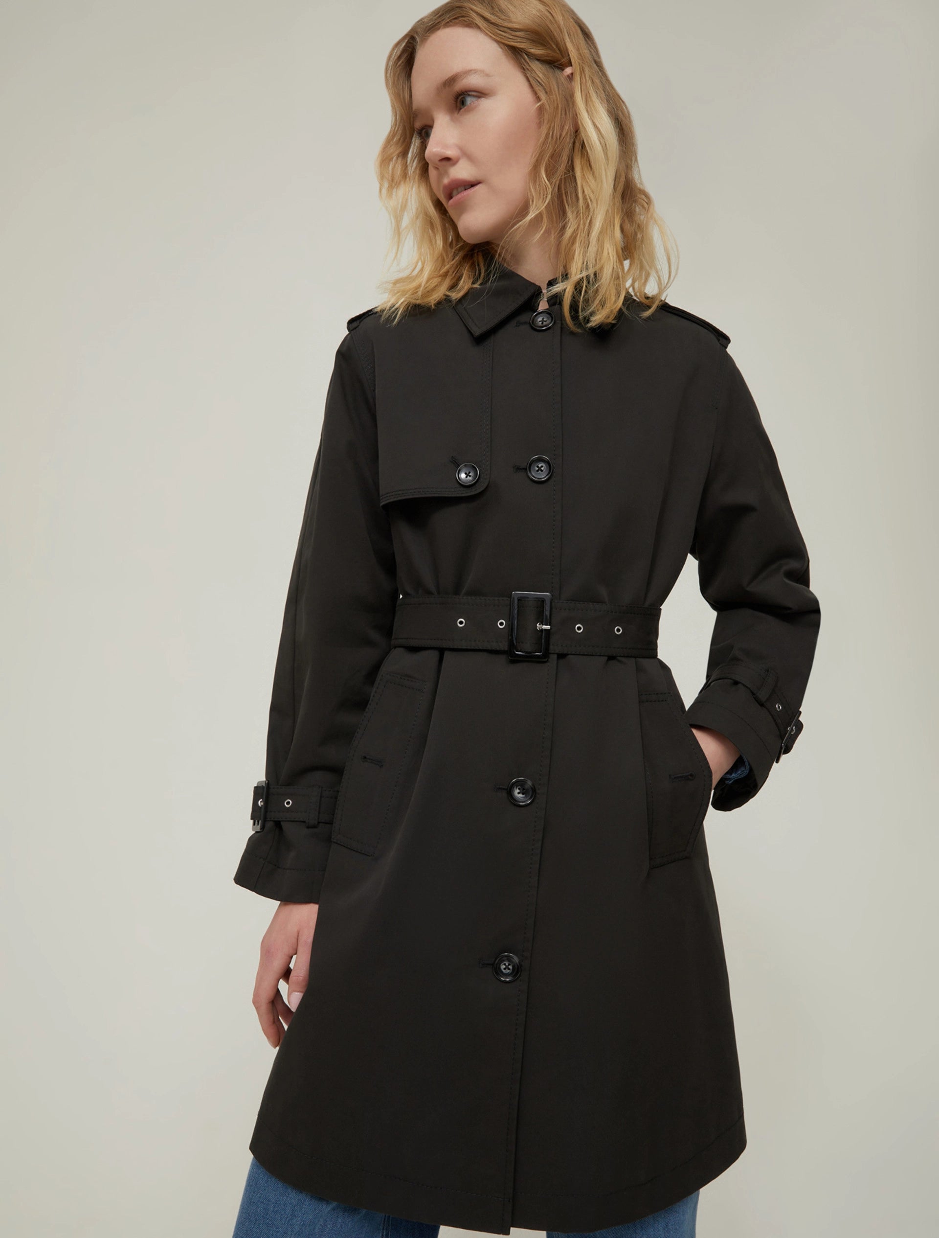 Black Single Breasted Gabardine Trench