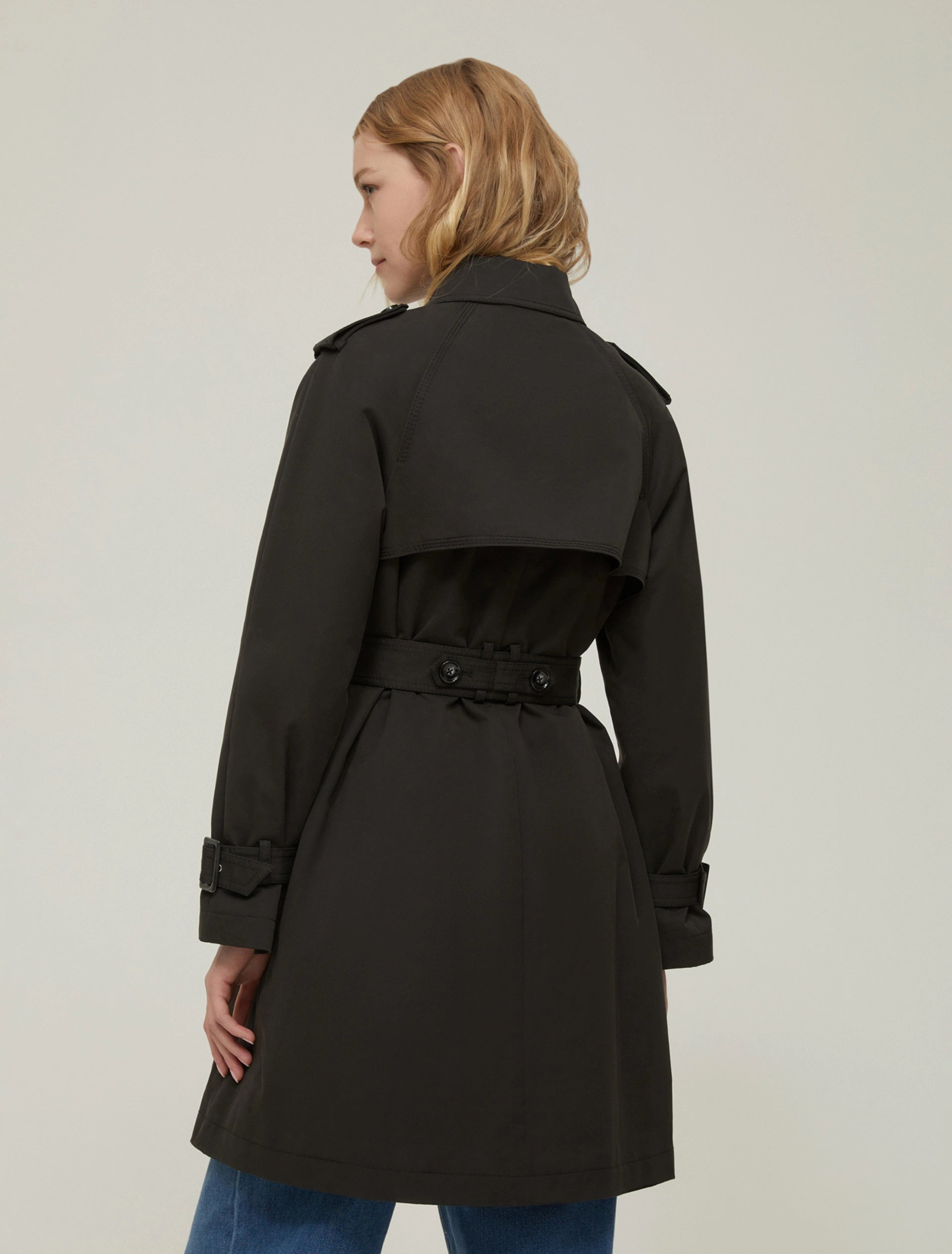 Black Single Breasted Gabardine Trench