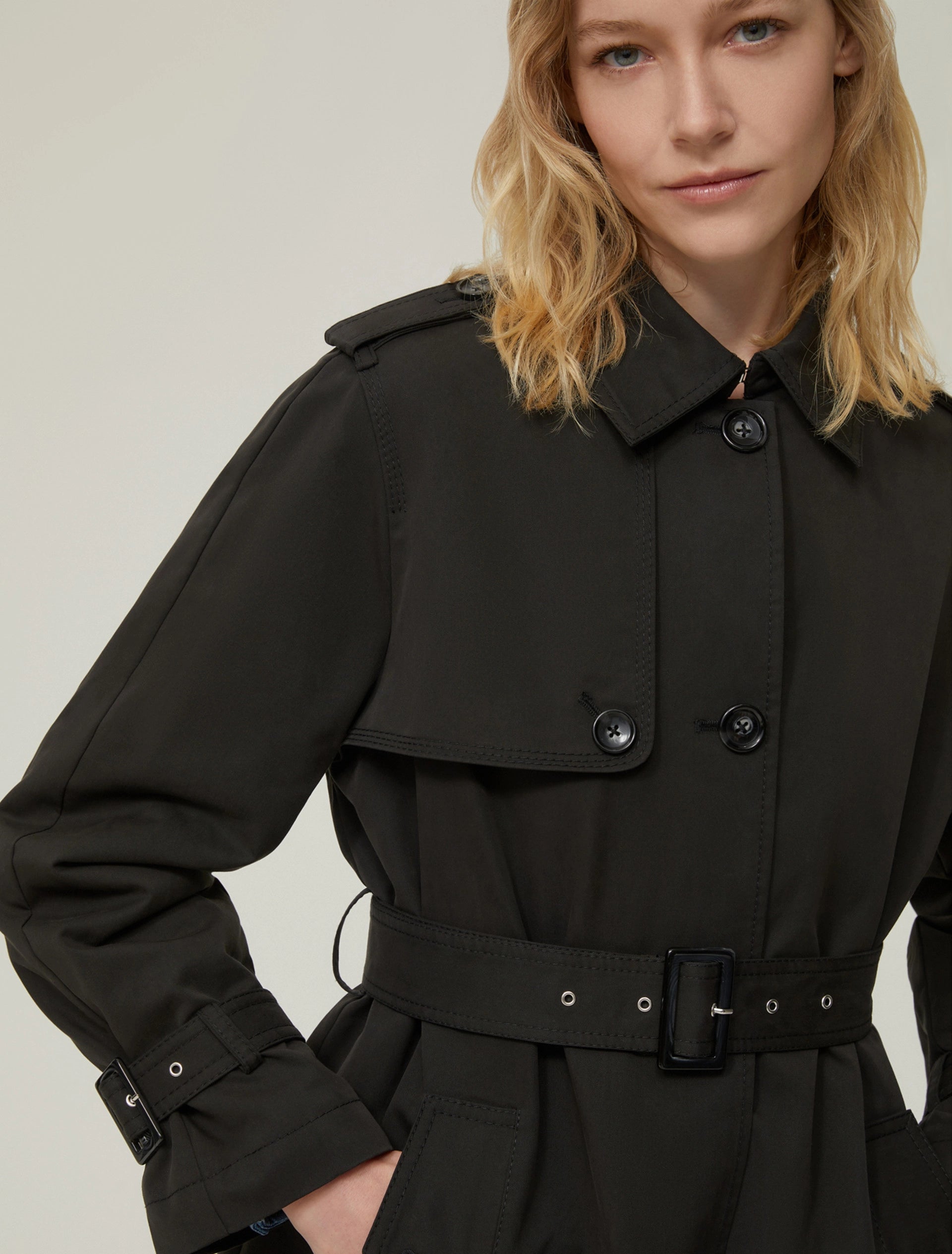 Black Single Breasted Gabardine Trench