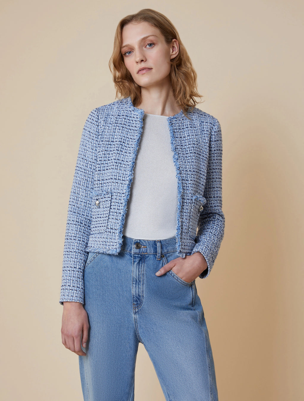 Basketweave Crew Neck Jacket