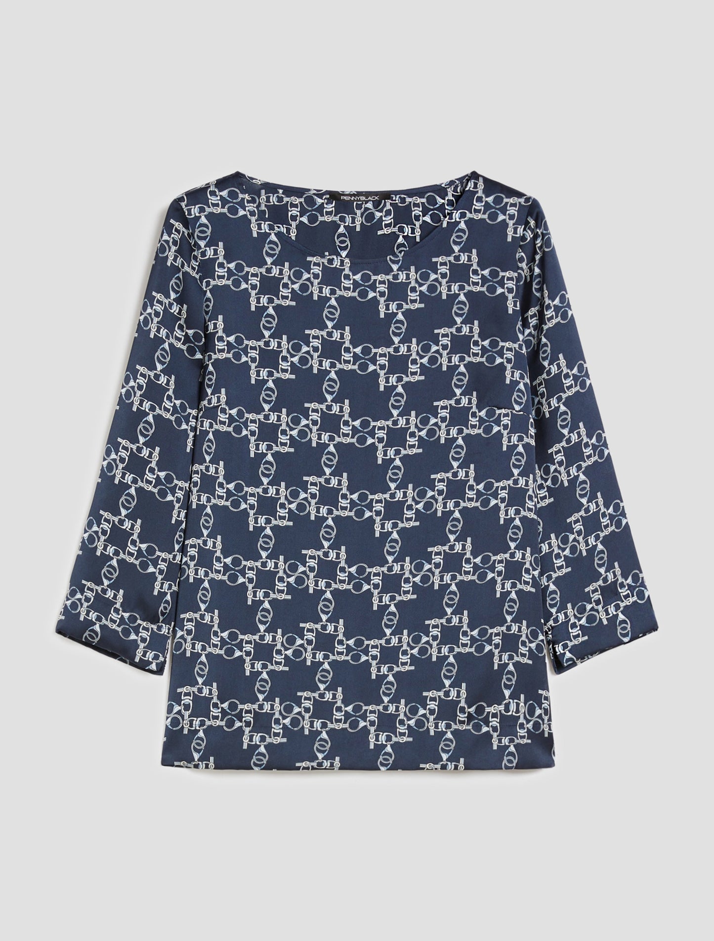 Navy Chain Patterned Satin Blouse