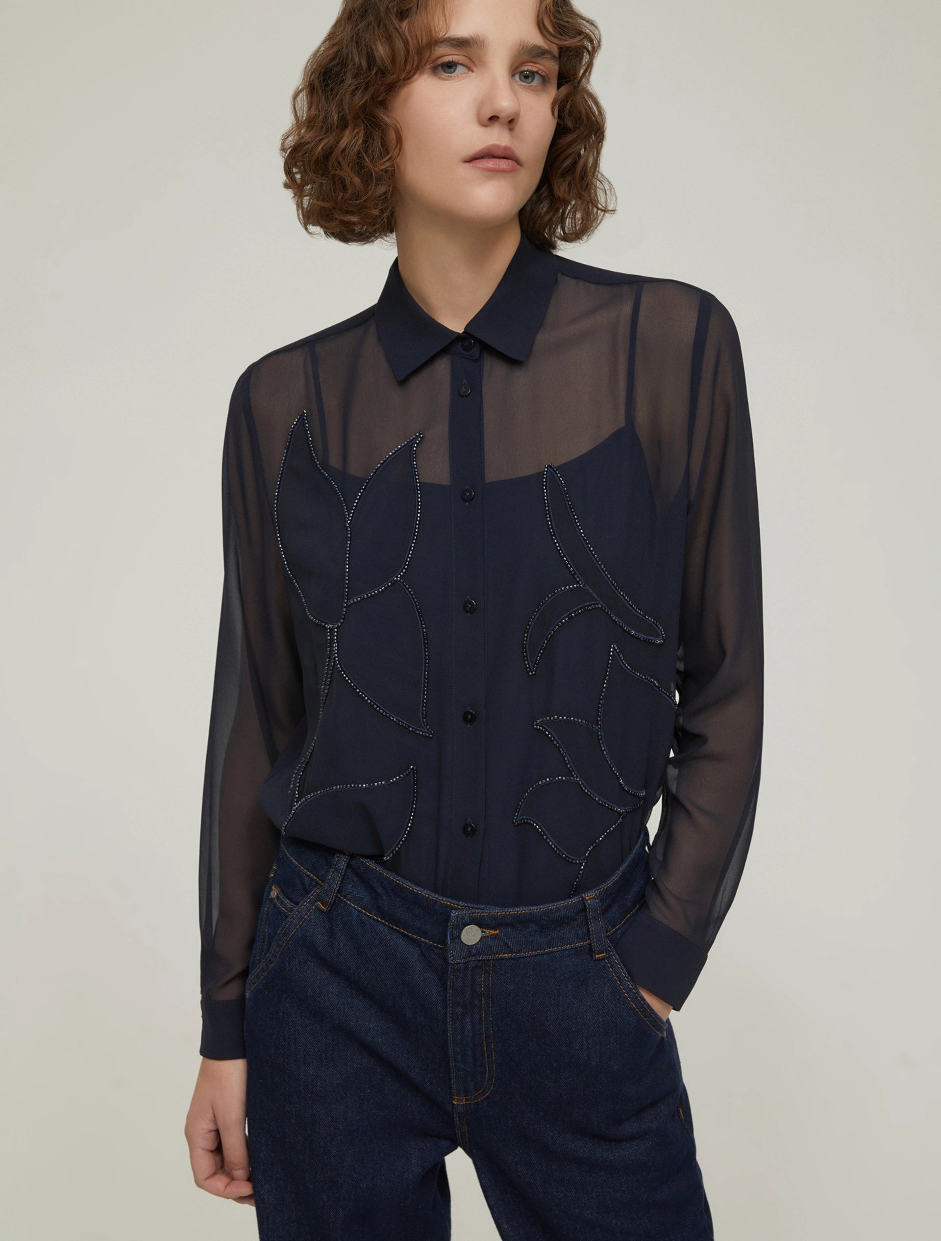 The Embroidered Sheer Shirt Blouse