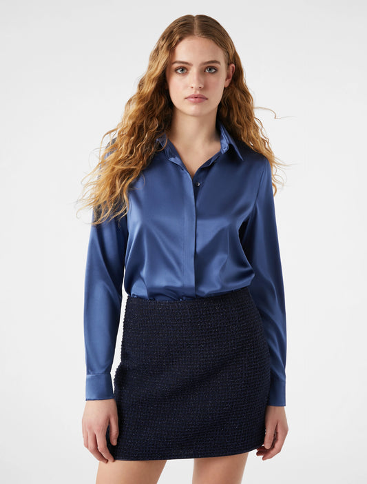 Silk Indigo Satin Shirt