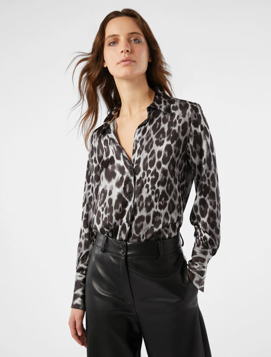 Leopard Print Pattern Satin Shirt