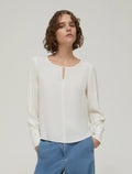 Crepe Ivory Pleated Sleeve Blouse