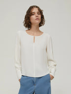 Crepe Ivory Pleated Sleeve Blouse