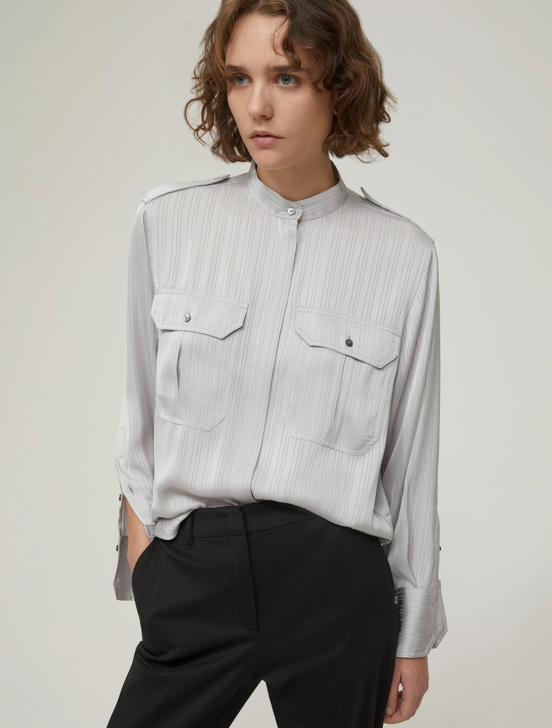 Stripe-Textured Satin Shirt