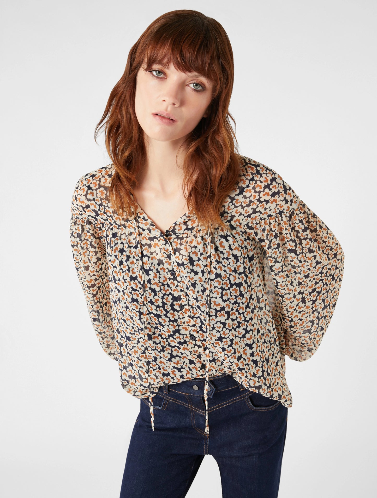 Floral Crepon Shirt - Navy