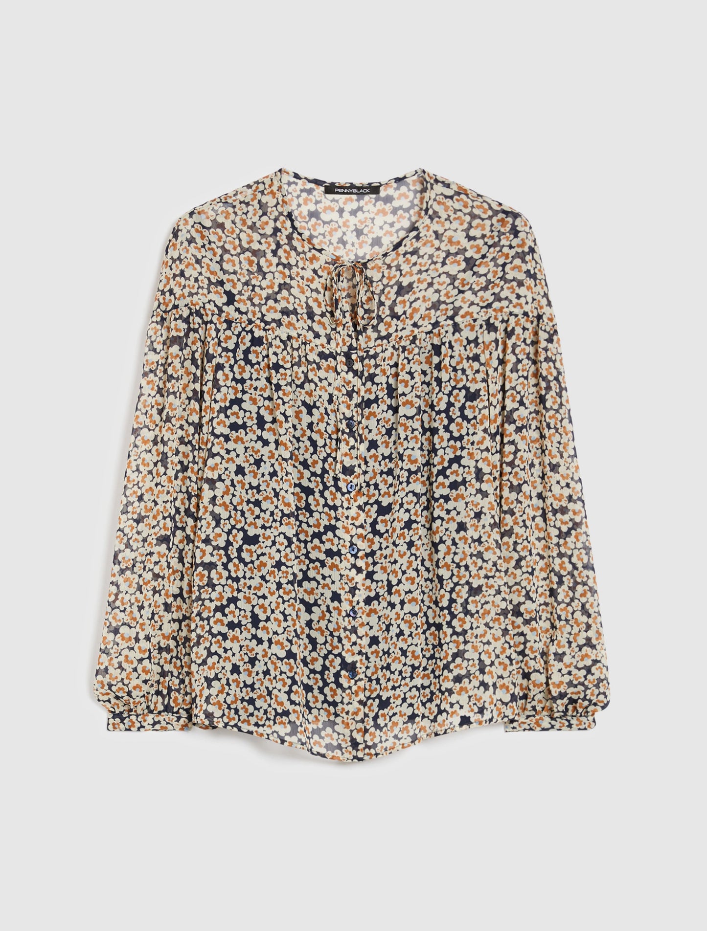 Floral Crepon Shirt - Navy