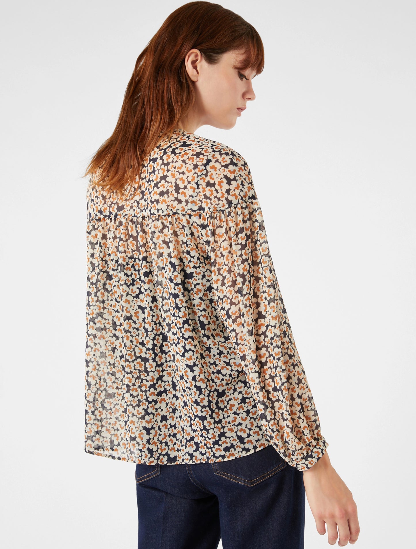 Floral Crepon Shirt - Navy