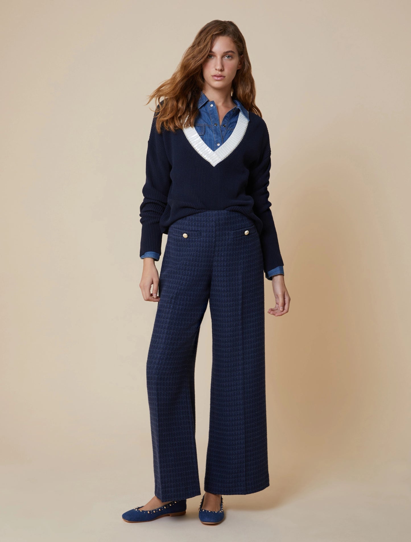 Basketweave Fabric Trousers