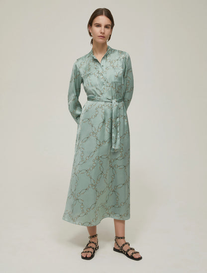 Sage Chain Pattern Satin Dress