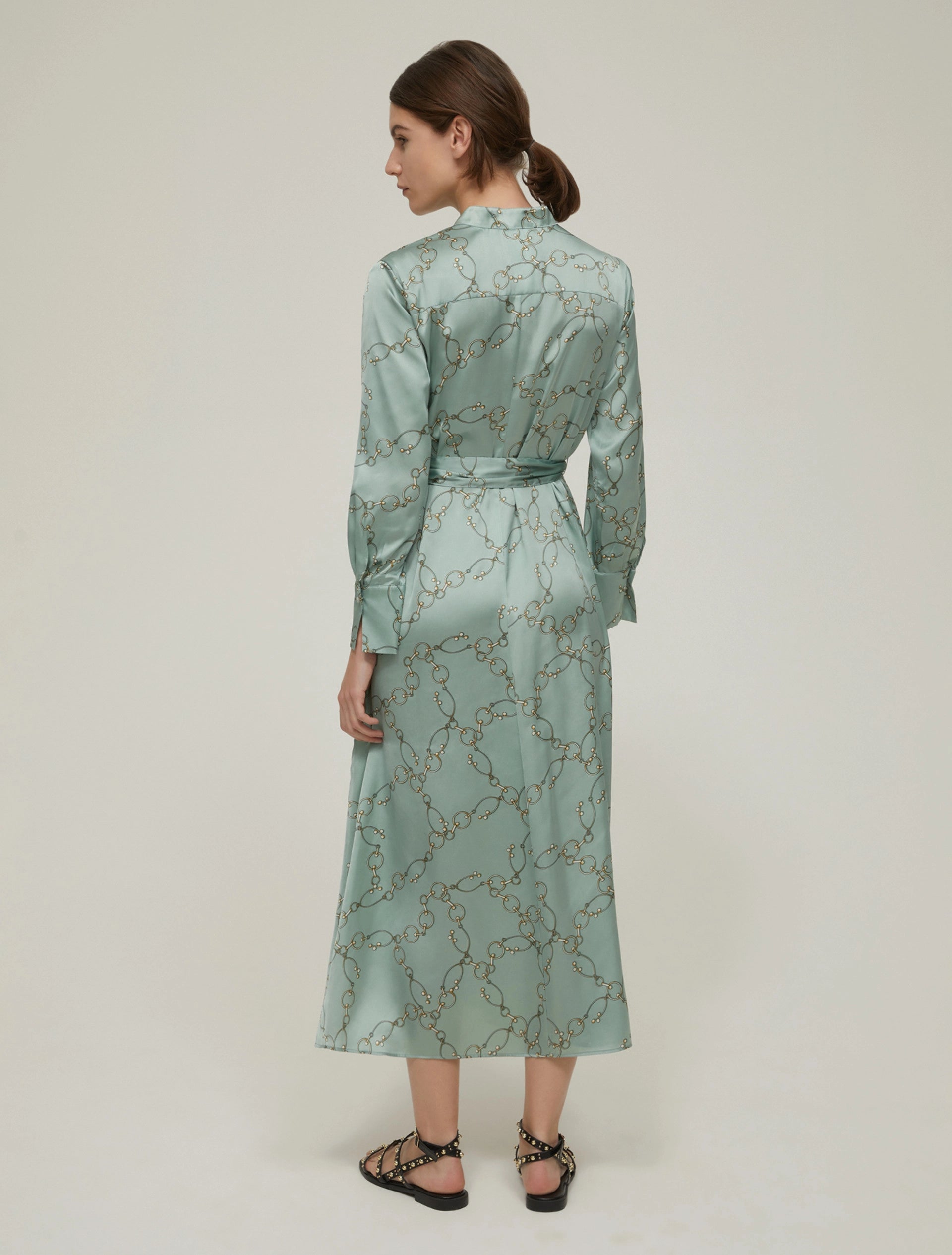 Sage Chain Pattern Satin Dress