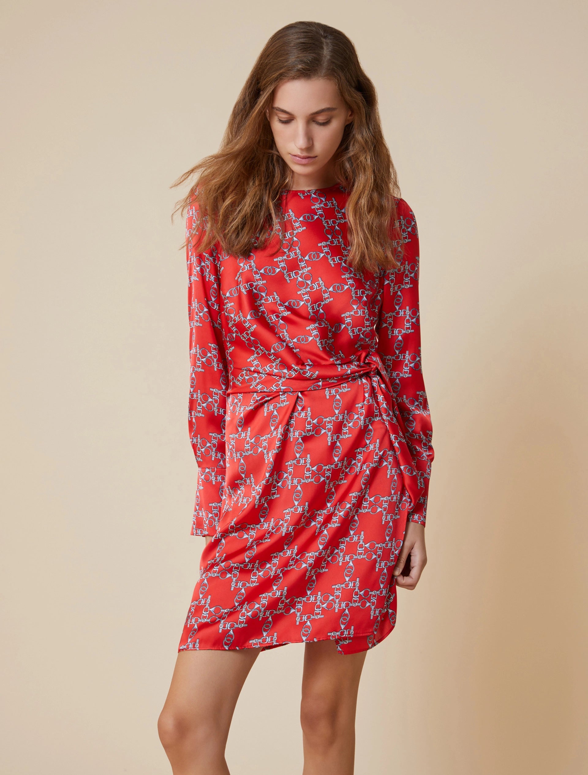 Chain Print Red Mini Dress