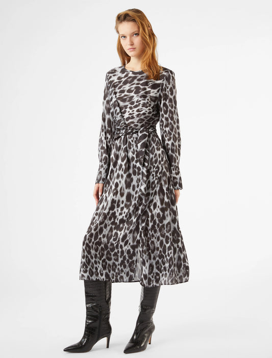 Leopard Print Pattern Satin Midi Dress