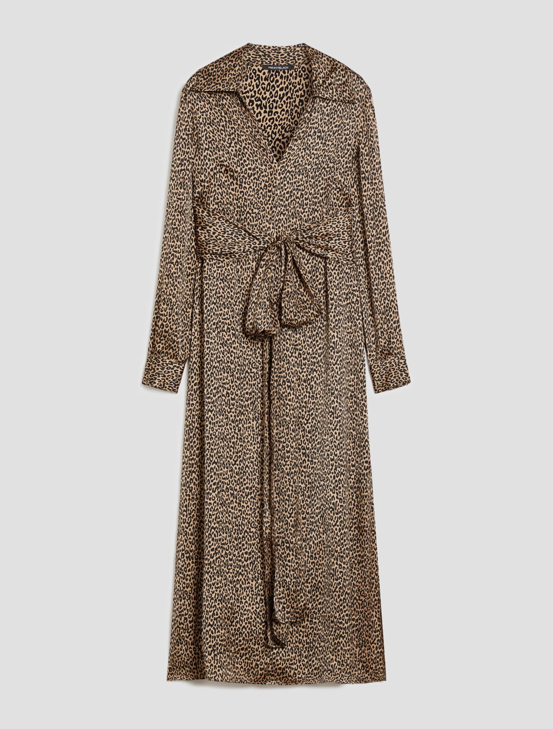 Leopard Swirl Pattern Satin Midi Dress