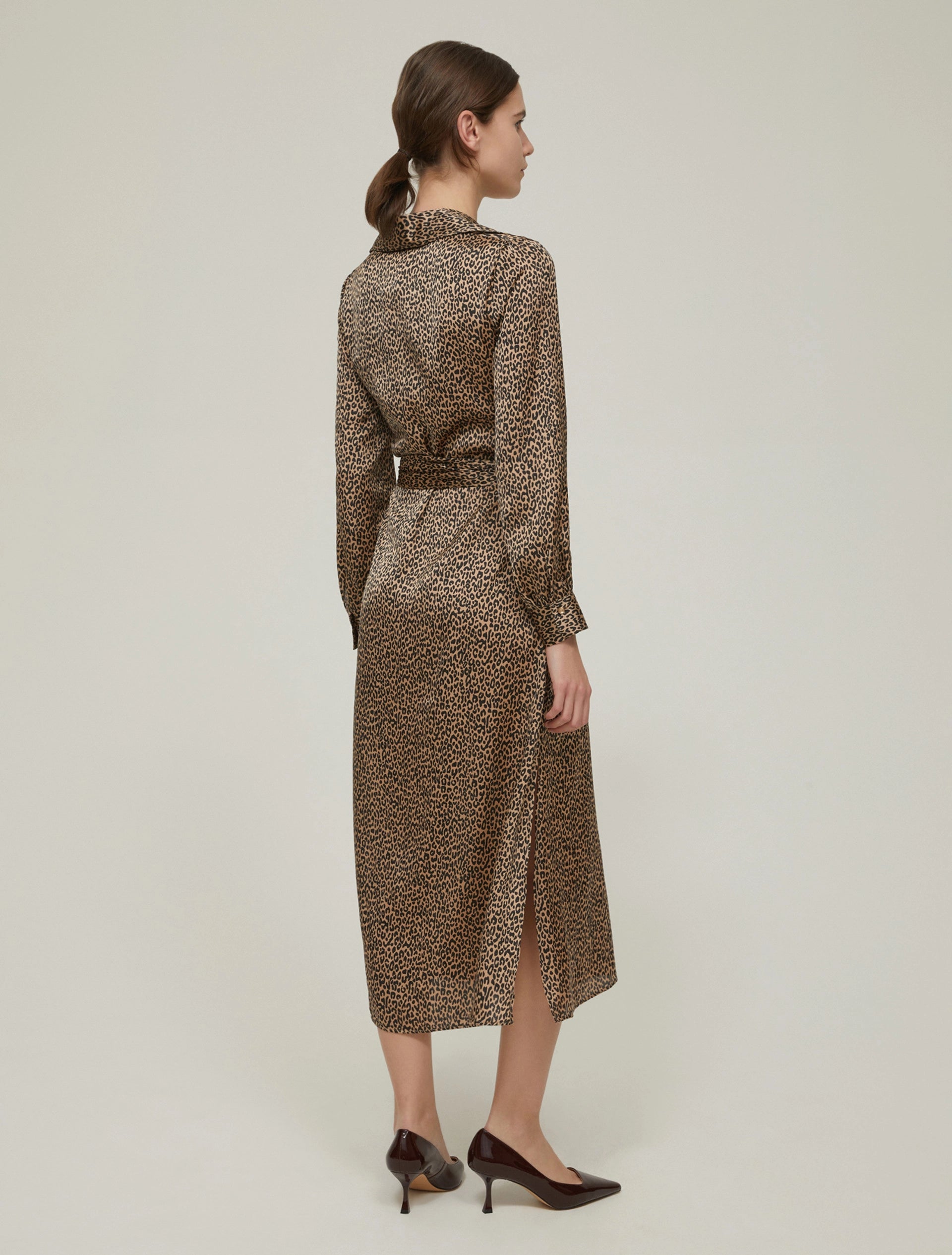 Leopard Swirl Pattern Satin Midi Dress