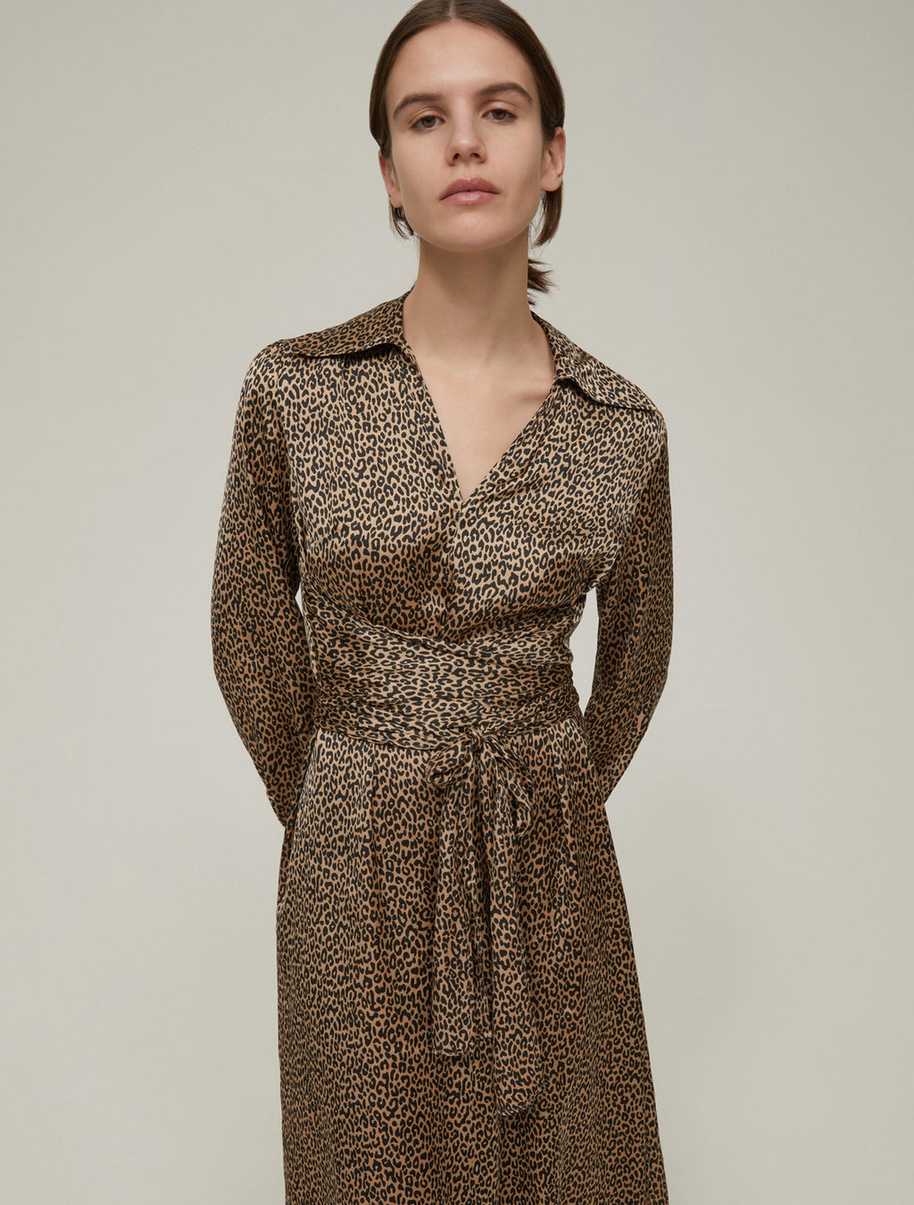 Leopard Swirl Pattern Satin Midi Dress