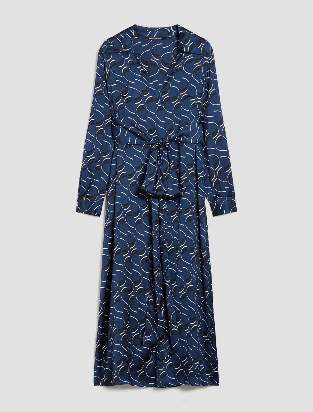 Navy Swirl Pattern Satin Midi Dress