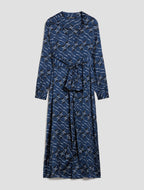 Navy Swirl Pattern Satin Midi Dress