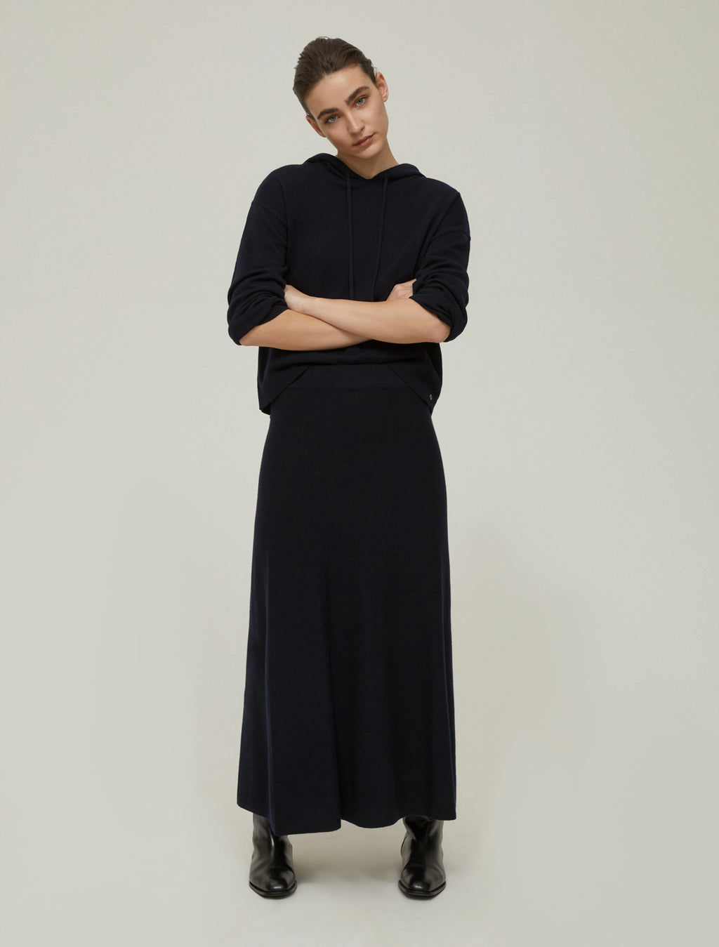 Wool Blend Navy Oversized Knit Hoodie