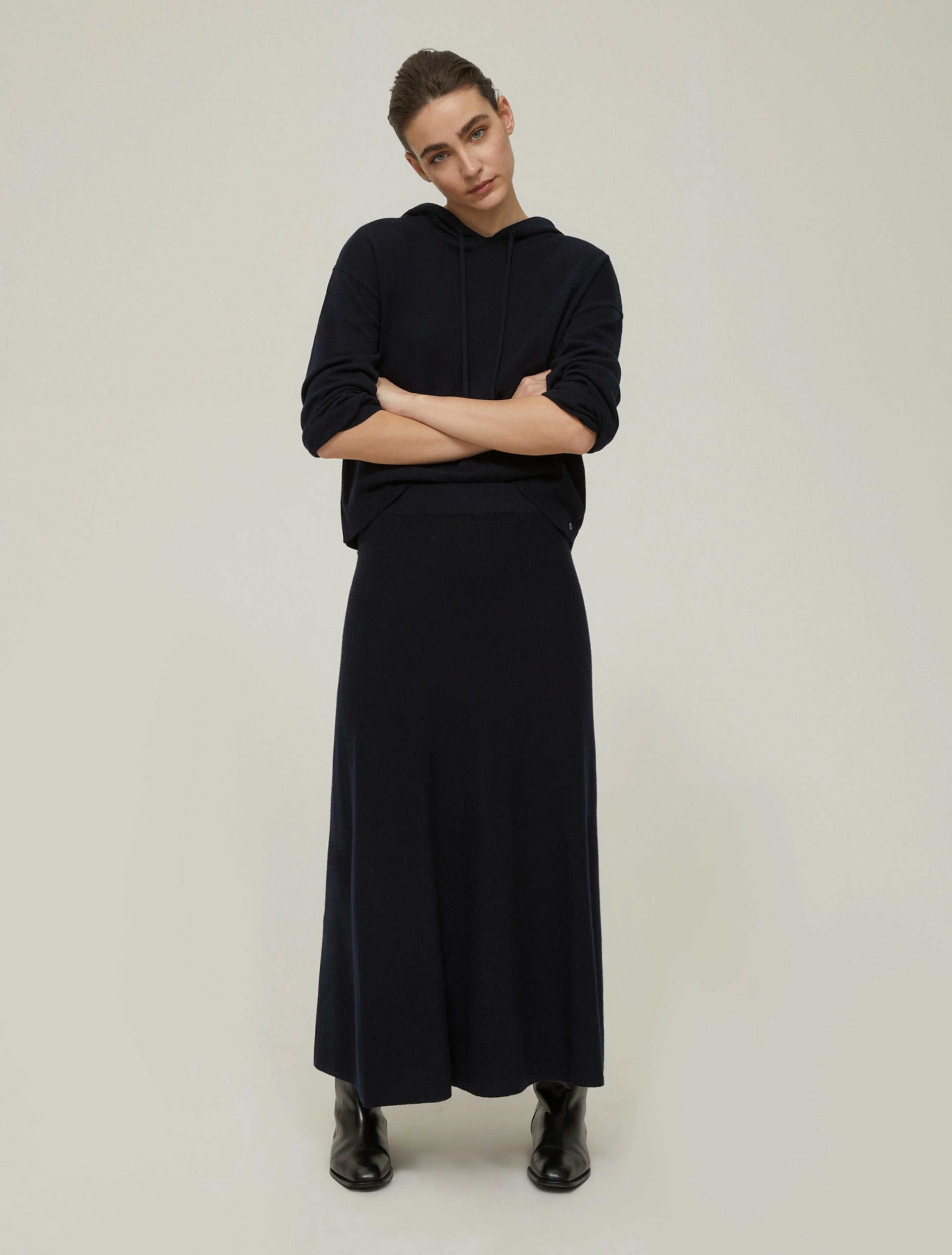 Wool Blend Navy Oversized Knit Hoodie