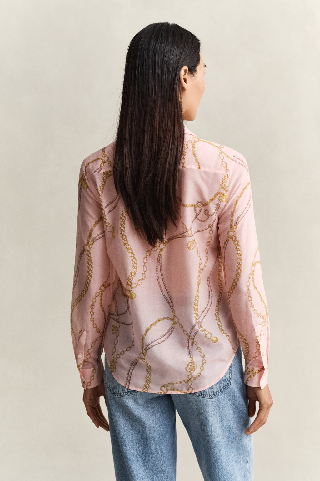 Printed Cotton Silk Chain Pink Blouse