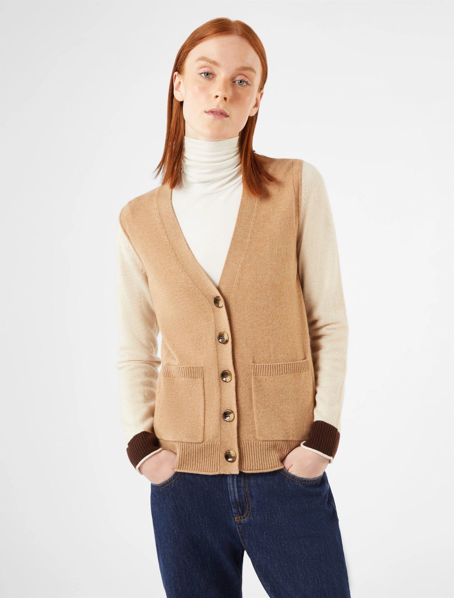 Wool and Cashmere Colour Block Cardigan