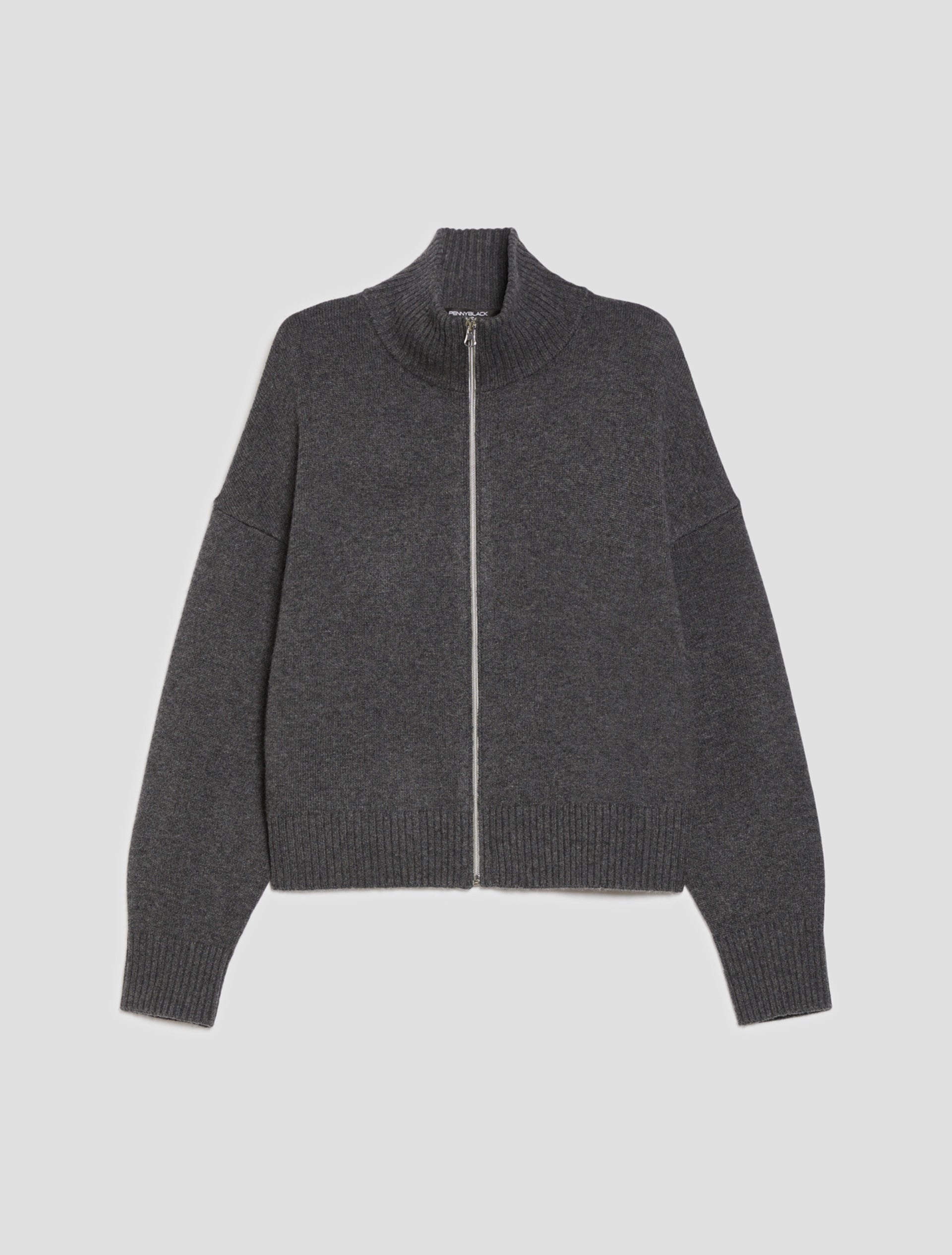 Wool Blend Zip Up Grey Cardigan