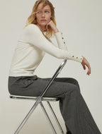 Slim Fit Cream Button Little Knit