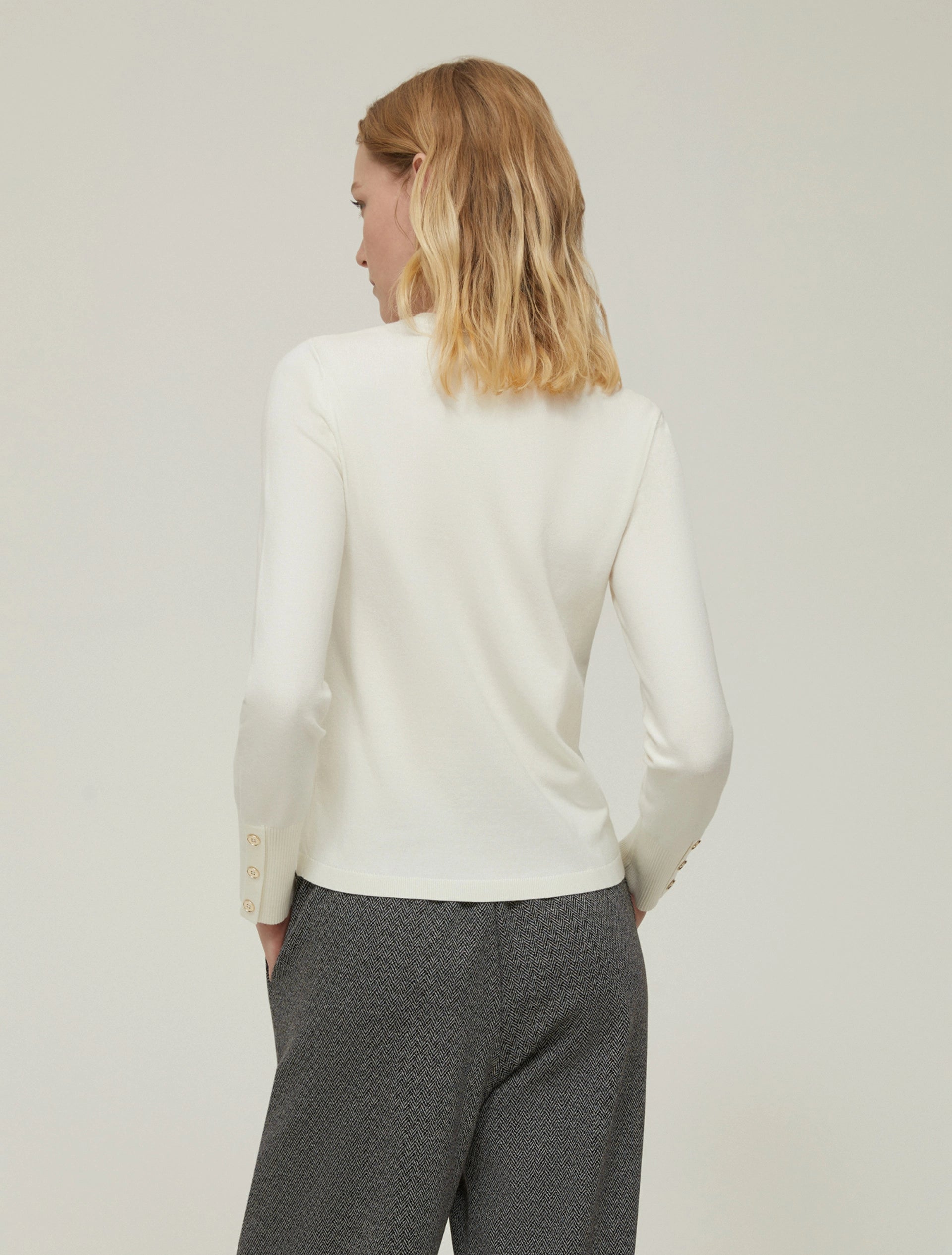 Slim Fit Cream Button Little Knit