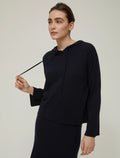 Wool Blend Navy Oversized Knit Hoodie