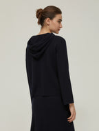 Wool Blend Navy Oversized Knit Hoodie