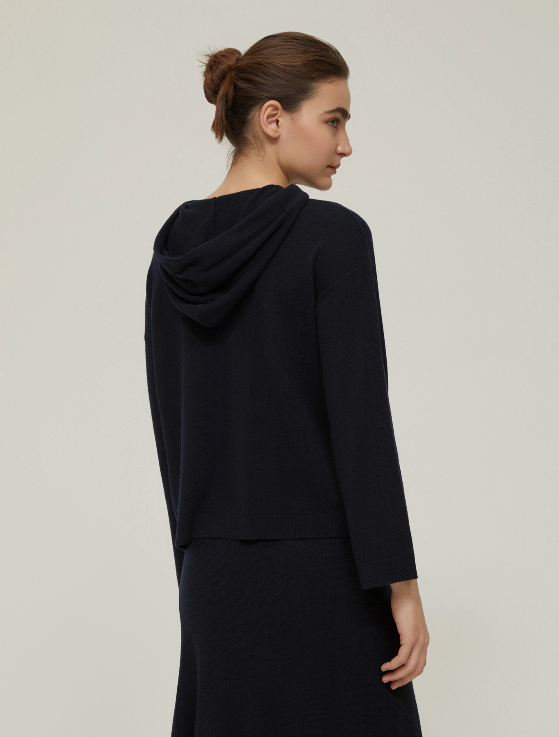 Wool Blend Navy Oversized Knit Hoodie